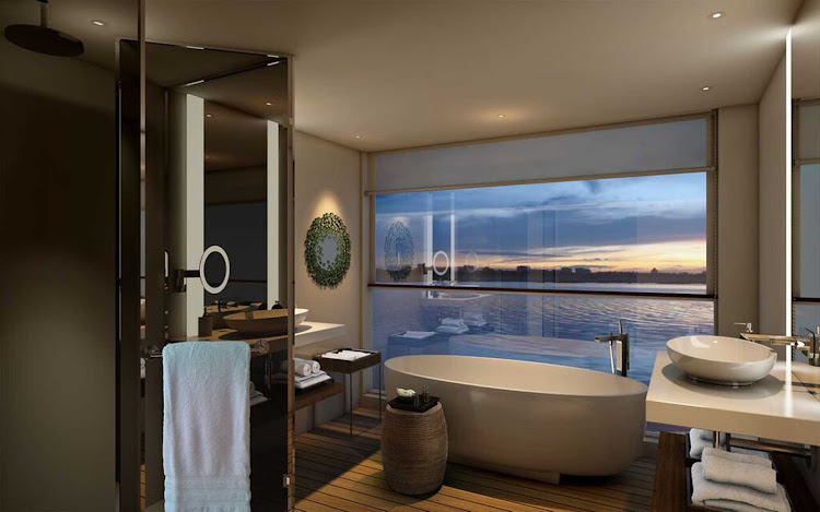 The elegantly appointed bathroom you'll find in staterooms aboard Scenic Spirit. 