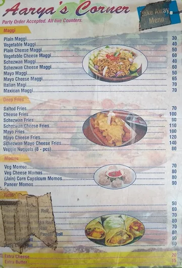 Aarya Corner menu 