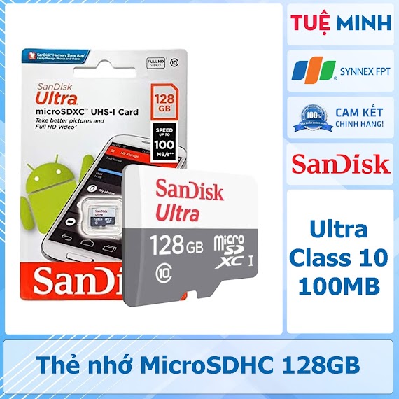 Thẻ Nhớ Microsd 128Gb Sandisk Ultra Class 10 100Mb - Hàng Chính Hãng Phân Phối