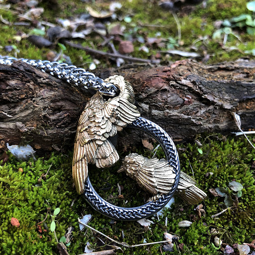 Title 3, Stainless Steel Double Crow Hollow Round Pendan...