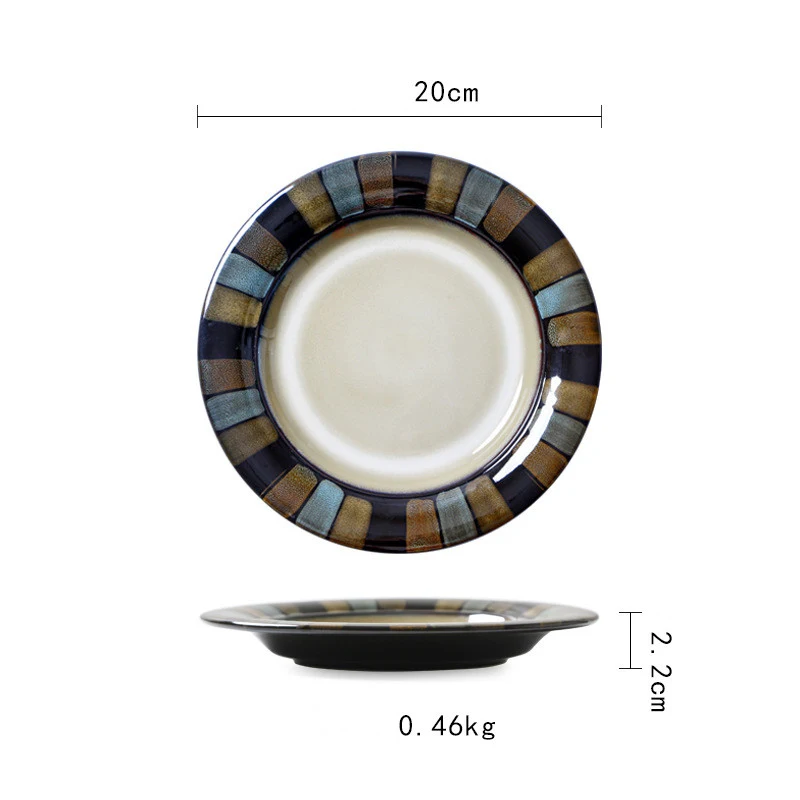 Assiette plate en céramique japonaise rétro créative pour la table. Parfaite pour présenter vos plats avec style et ajouter une touche d'originalité.