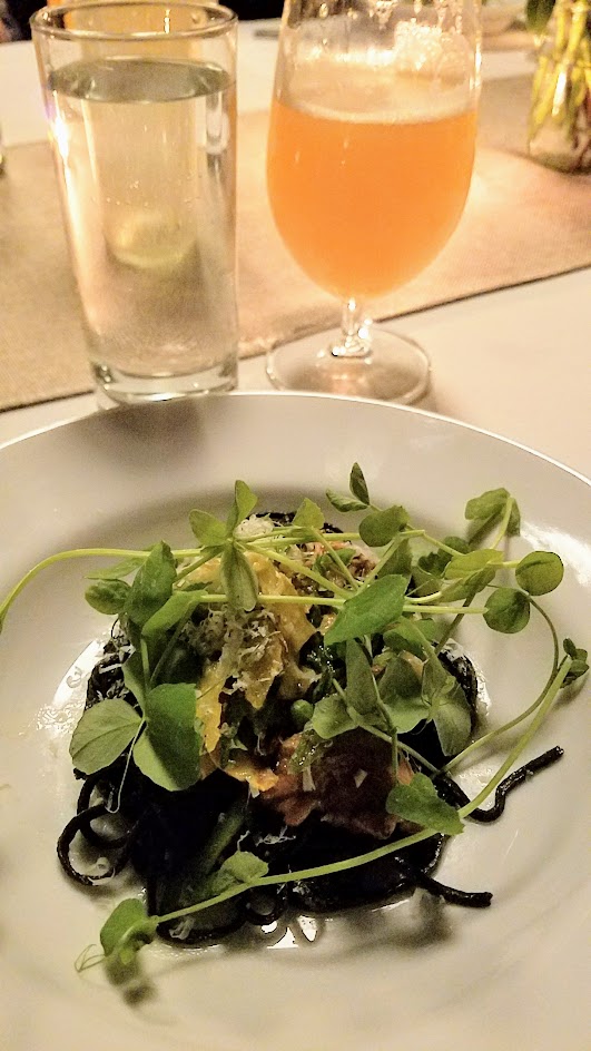 Imperial Session New England Beer Dinner Squid Ink Tagliatelle, Chanterelle Conserva, Snap Peas, Roasted Winter Squash. Paired with Hill Farmstead Dorothy