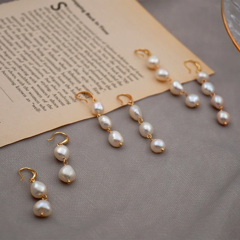Brincos de pérolas de água doce, estilo vintage corte, temperamento europeu e americano, elegância para mulheres.