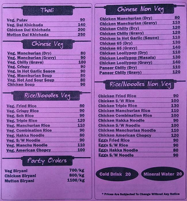 Santosh Biryani House menu 