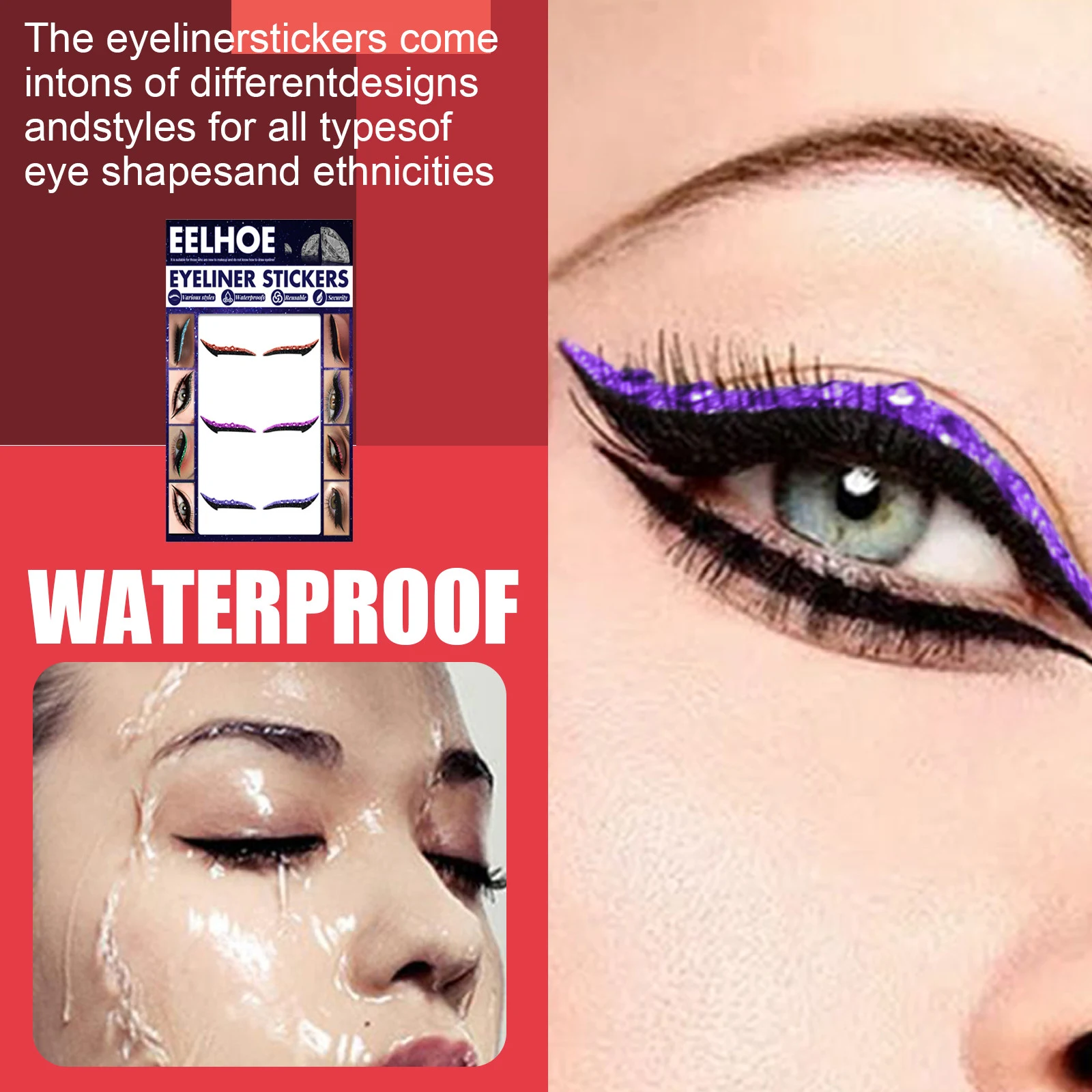 Title 5, Autocollants eye-liner diamants colorés, imperm...