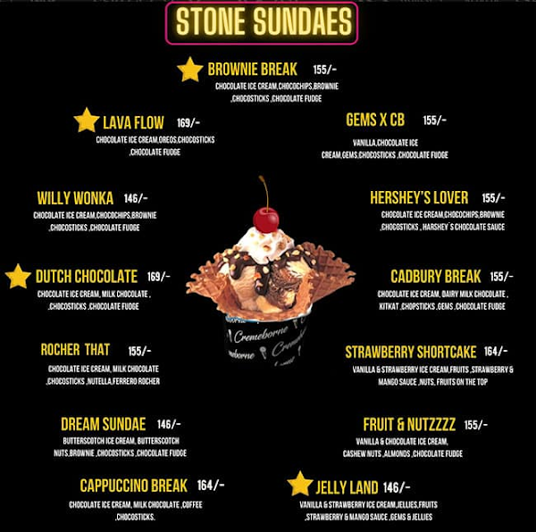 Creme Borne - Ice Creams menu 