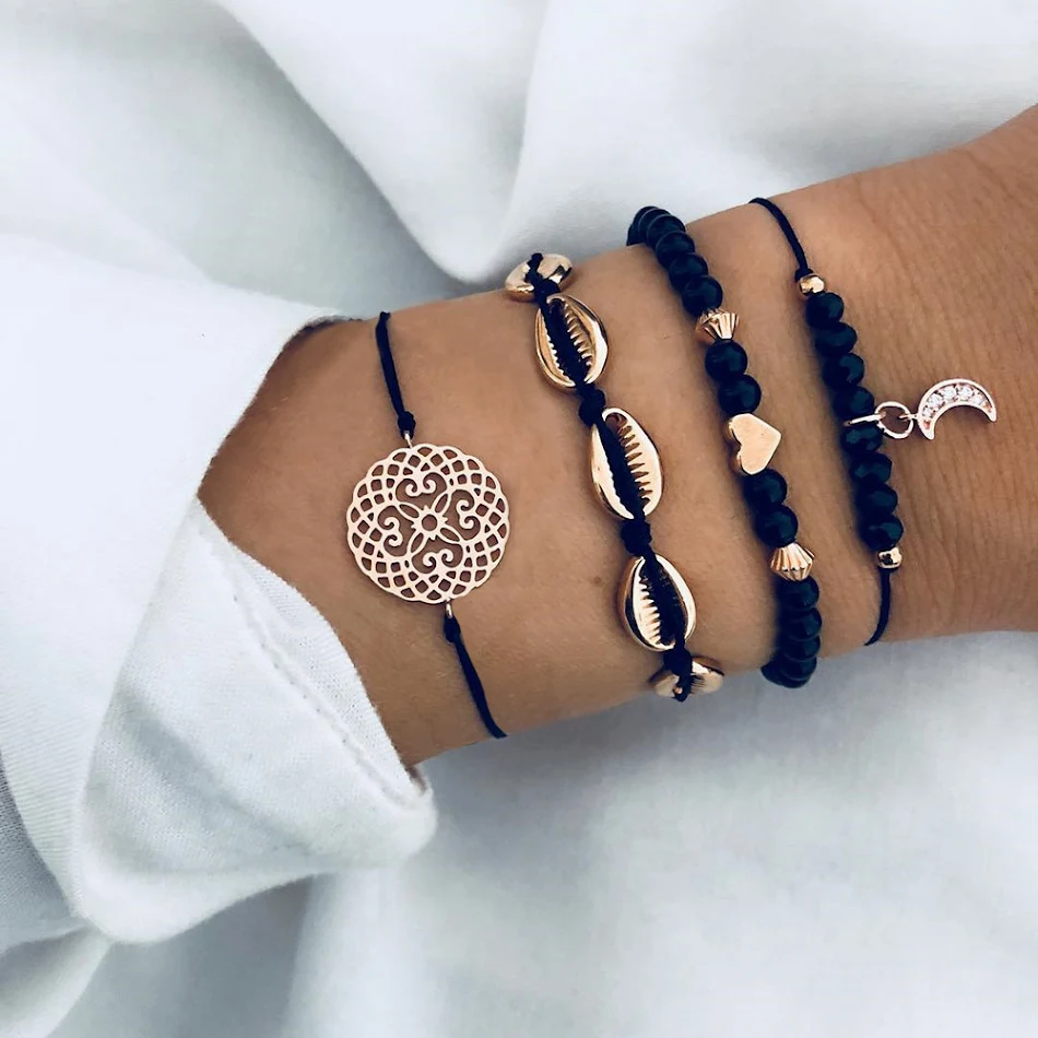 Shell holle bloem kralen ketting 4 -delige armband