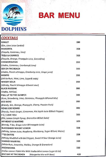 Dolphins Bar and Restaurant menu 