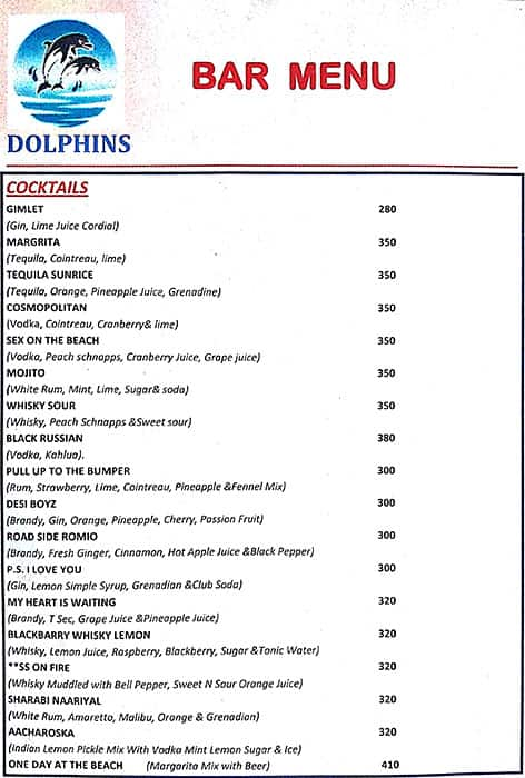 Dolphins Bar and Restaurant menu 