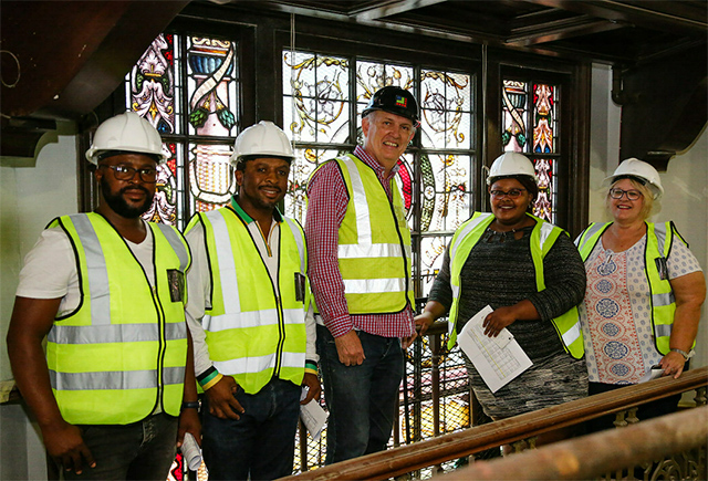 Members of the Bay municipality on a site visit at the Port Elizabeth Main Library. From left, Simphiwe Ntshiza, Thembekile Jacobs, Professor Albrecht Herholdt from Matrix Urban Designers and Architects, Siyasanga Sijadu and Margaret de Andrade