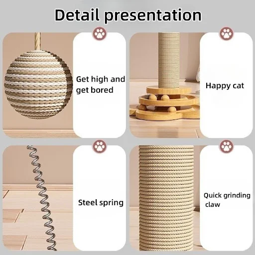 Solid Wood Turntable Funny Cat Stick Balls Durable Sisal Scratching Board Cat Supplies Cat Grab Column Cat Pet