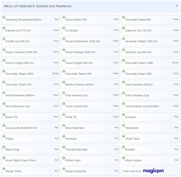 Haldiram's Sweets and Namkeen menu 