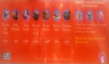 Baskin Robbins menu 