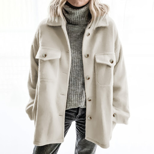 Title 9, Womens Solid Color Pocket-breasted Lapel Woole...