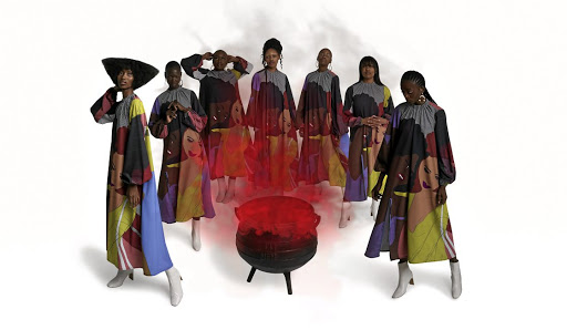 This image featuring Thebe Magugu's muses is a reference to the 'Mpho Ya Badimo' (Gift of the Gods) ritual that the fashion designer and his family still practice.