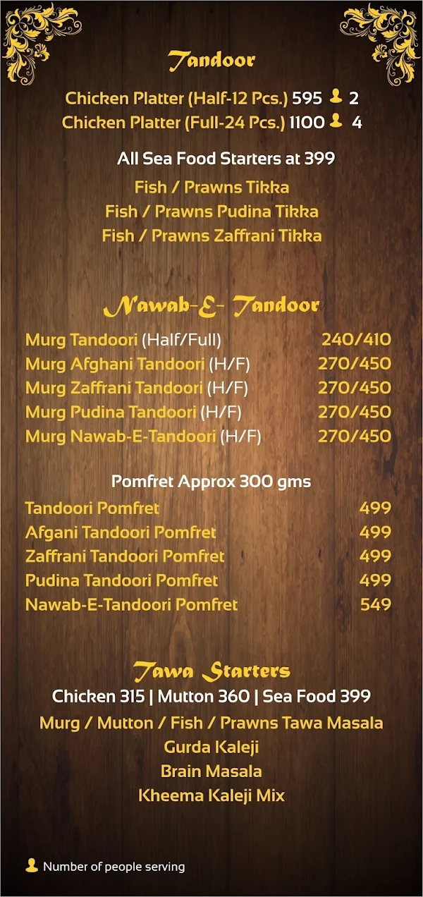 Nawab-E-Dilli menu 