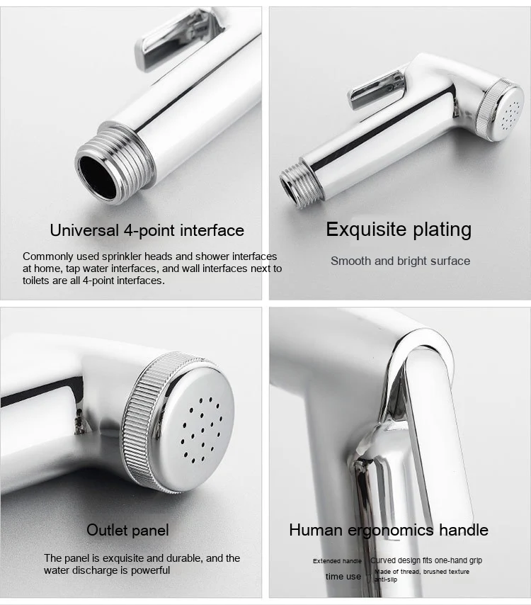 Pistola de spray para vaso sanitário com corpo em plástico ABS, bico de lavagem e kit completo. Higiene íntima eficiente e duradoura para o seu banheiro.