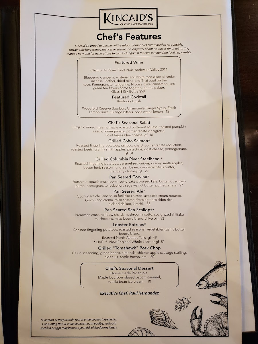 Kincaid's gluten-free menu