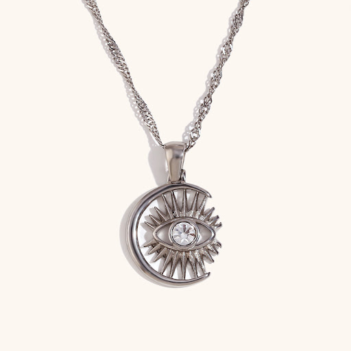 Title 18, Moon Eyelash Rhinestone Eye Pendant Alloy 18k N...
