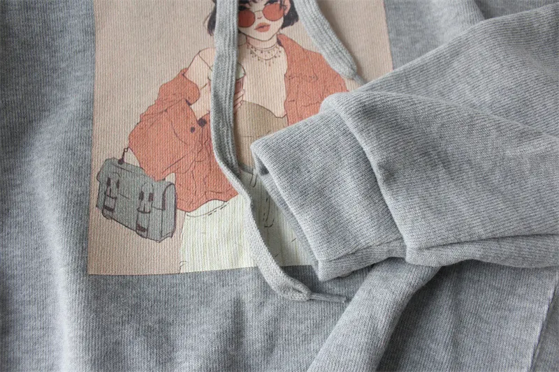 Chaqueta holgada de gran tamaño con bordado grueso y diseño de dibujos animados con capucha, ideal para un look casual y cómodo.