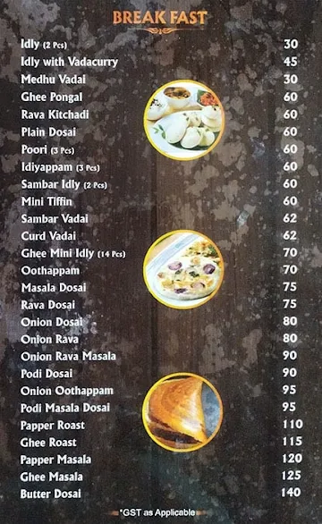 Parvathi Bhavan menu 