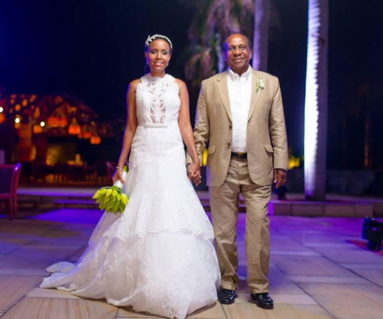 Reginald Mengi and Klynn during their marriage ceremony In Mauritius in 2015