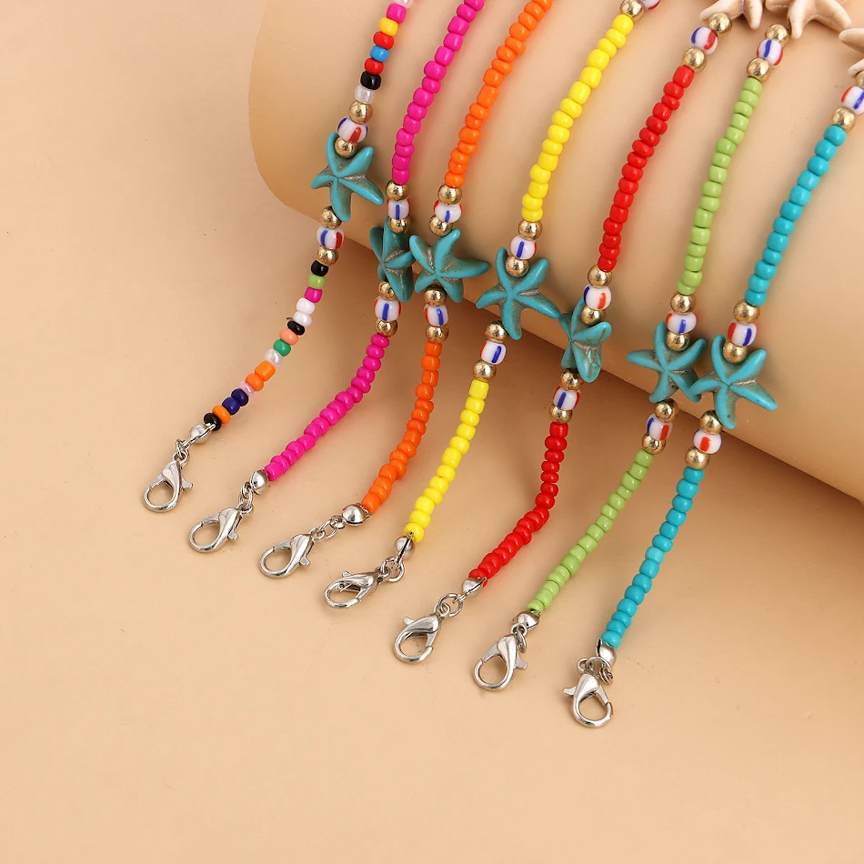Bohemian kleurkralen zeester schelp hanger ketting voor vrouwen, een stijlvolle zomerse accessoire om je outfit compleet te maken.