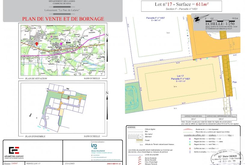  Vente Terrain à bâtir - 611m² à Hinx (40180) 