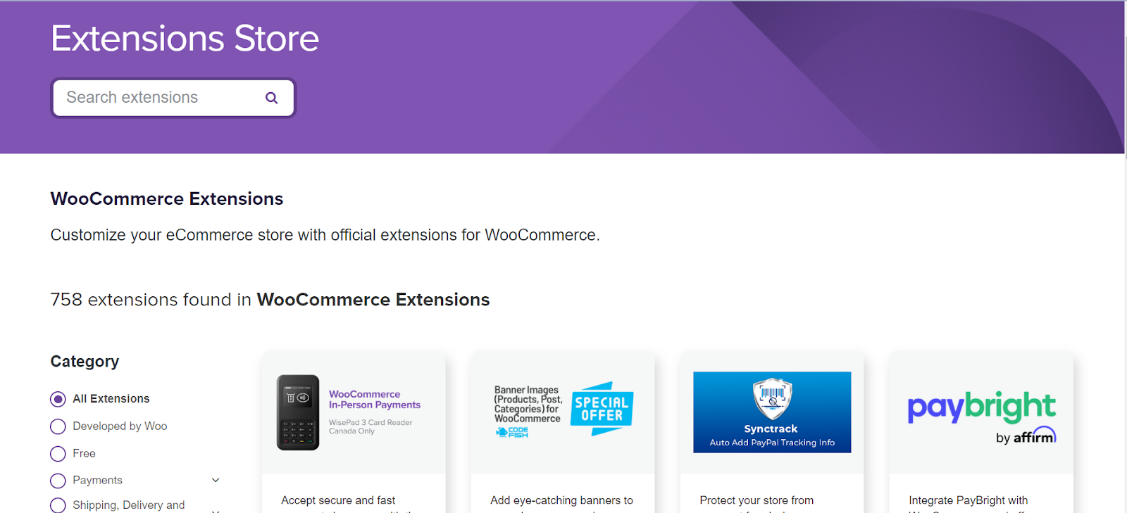 woocommerce extensions store