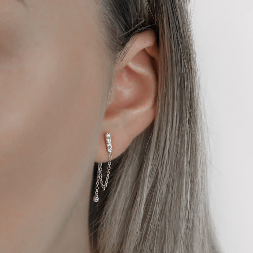 Title 1, Womens Diamond Double Chain Tassel Stud Earrin...