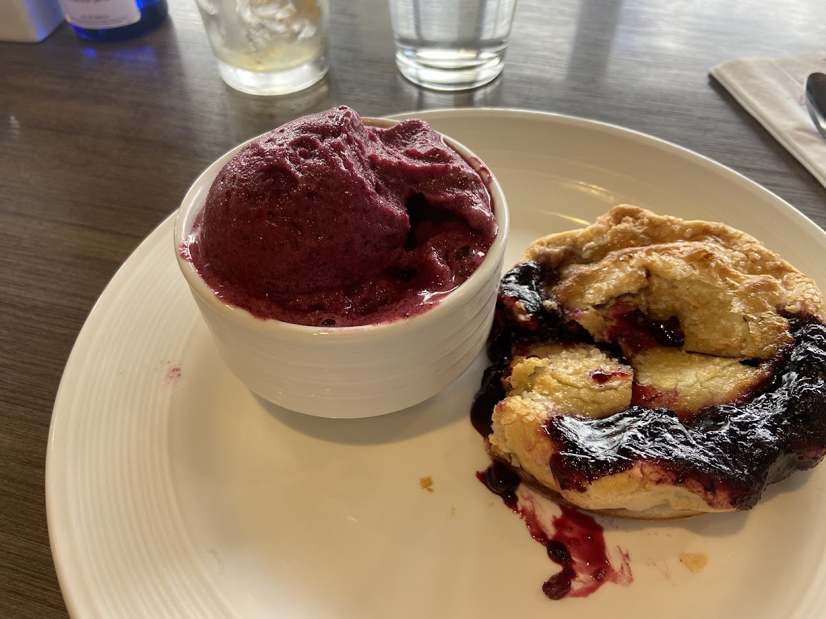 Gluten free huckleberry pie and sorbet. OMG