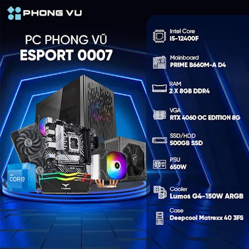 PC PV Esport 0007 (Intel Core i5-12400F/2 x 8GB/500GB SSD/GeForce RTX 4060/Free DOS)