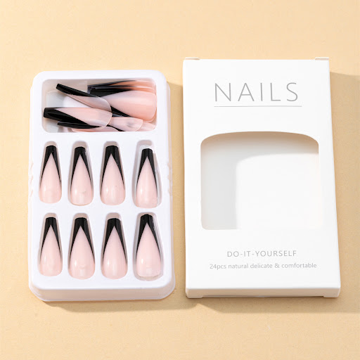 Title 5, Long Simple Black Nail Tips for Elegant Manicur...