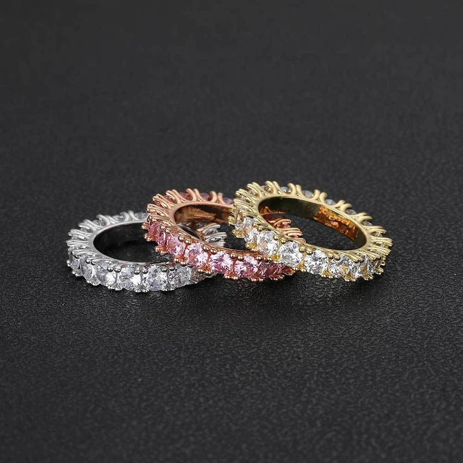 Anillo Hip Hop 4mm para Hombre, Fila Única de Circonitas, Elegante Joya Masculina, Ideal para Regalar, Brillo y Estilo Únicos.