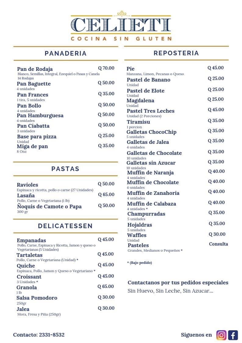 Bread and bakery menu