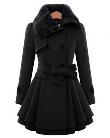 Women Trench Coat Thick Midi Length Double Breasted Autum... - 0