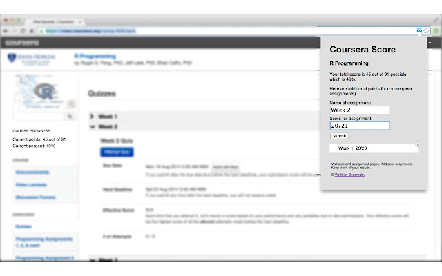 Coursera score chrome extension