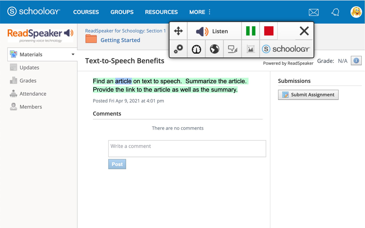 ReadSpeaker® for Schoology Preview image 5