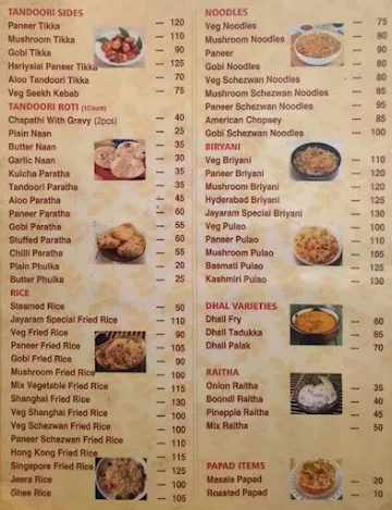 Jayaram Mittai menu 