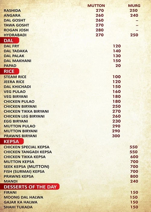 Khan Chacha's menu 