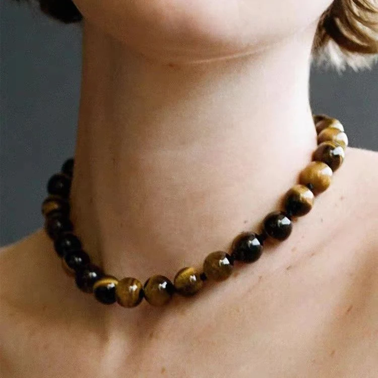 Collar de cuentas de ojo de tigre Cool Style para parejas con cuentas redondas naturales, perfecto para combinar y lucir genial.