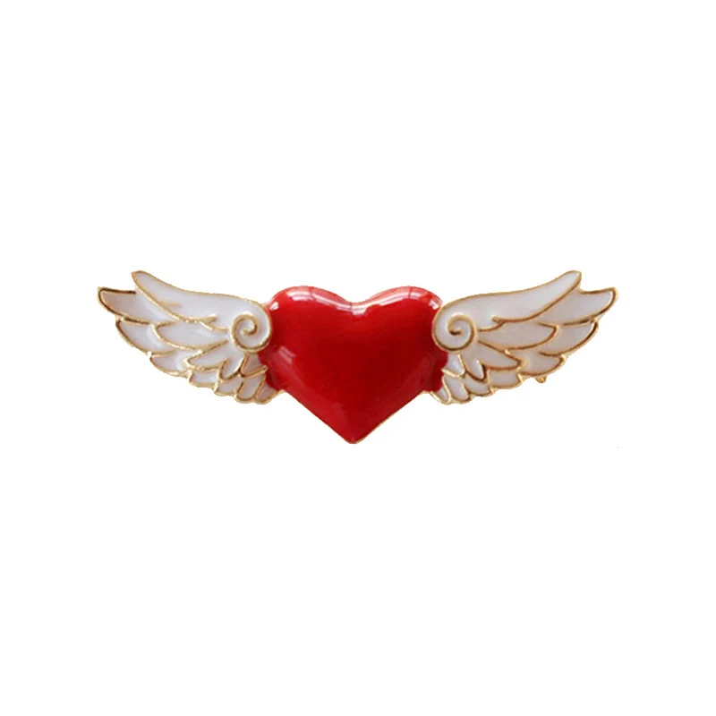 Broche simples de asas de anjo com coração vermelho gotejante. Adicione um toque angelical e romântico ao seu visual com esta joia única.