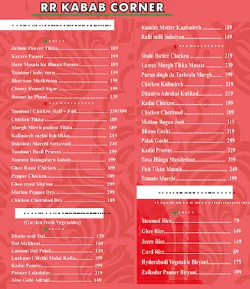 Rr Kabab Corner menu 