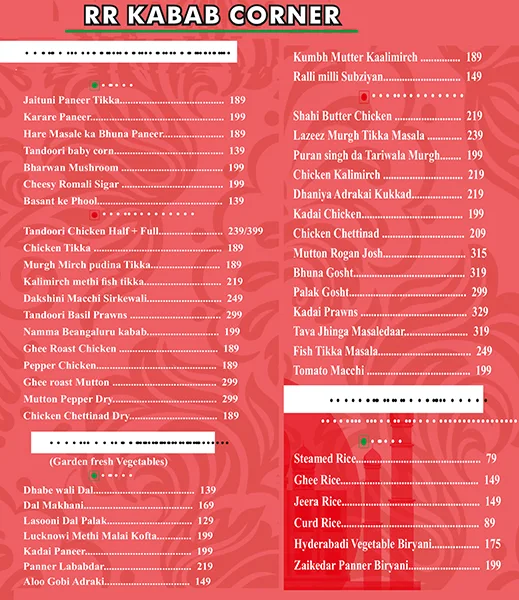 Rr Kabab Corner menu 