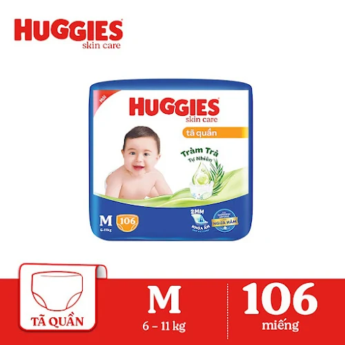 Tã quần Huggies Skincare Tràm Trà Tự Nhiên size M 106 miếng