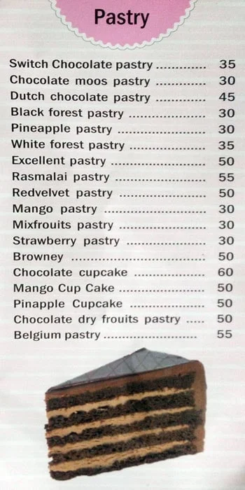 My Cake Shop menu 