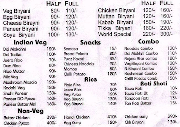 Biryani World menu 