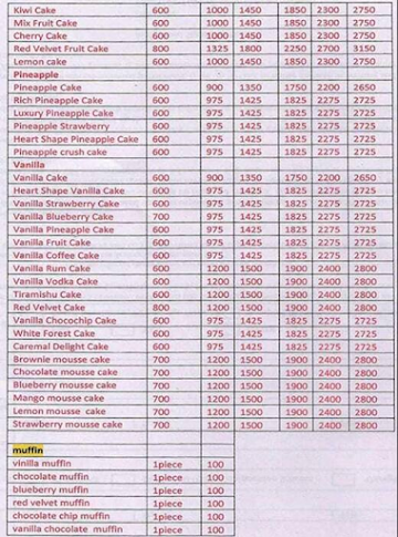 Manisha's Bakery 24X7 menu 