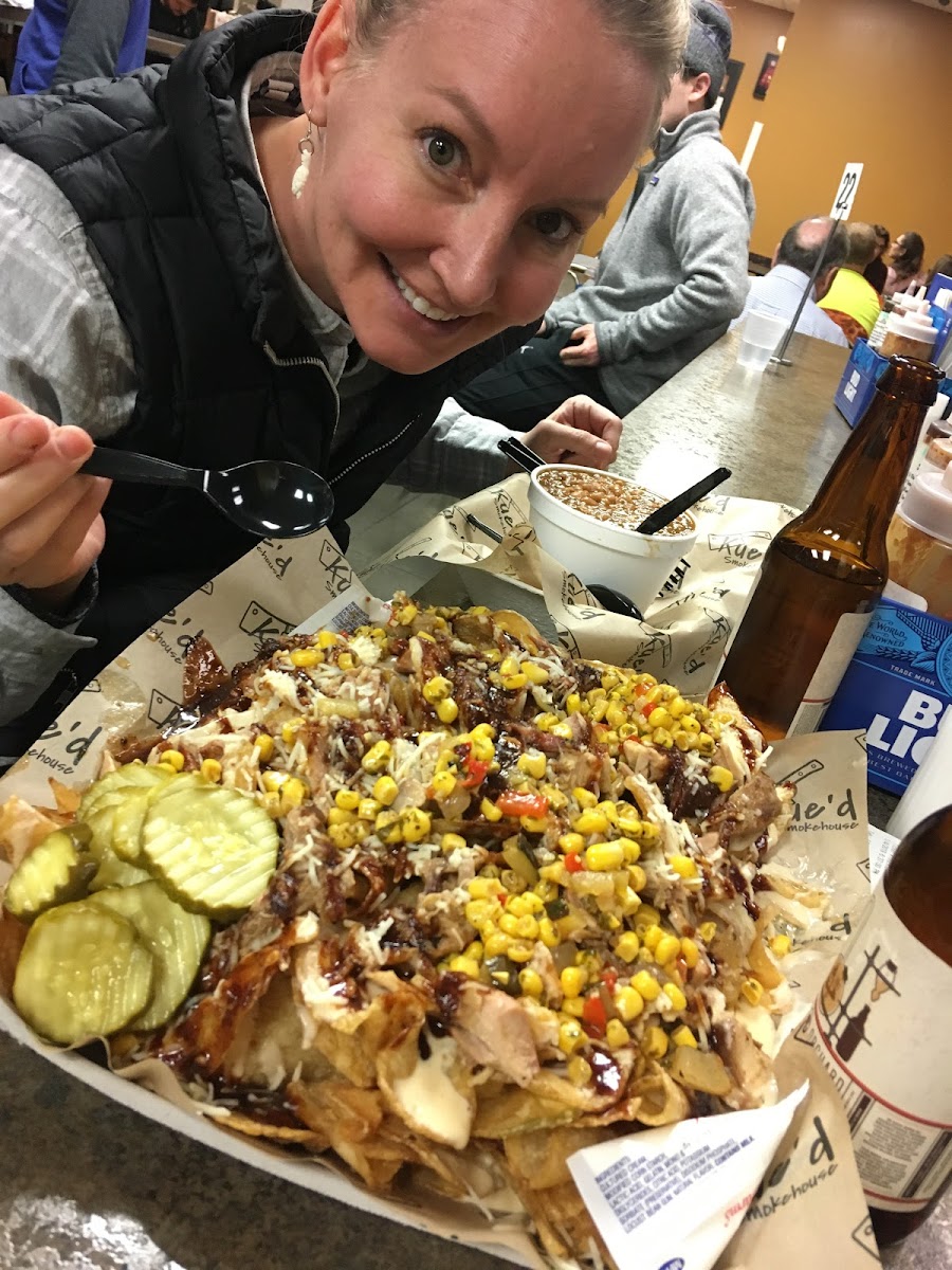 The pork and chicken nacho with chips.  😋