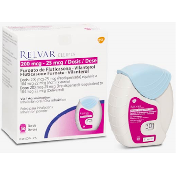 Relvar Ellipta Furoato de Fluticasona + Vilanterol 200/25mcg Innoviva Caja x 30 Dosis  